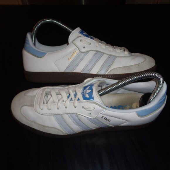 adidas Samba White and Light Blue Athletic Shoes - Picture 7 of 12